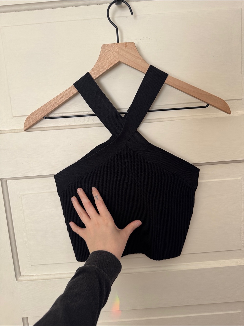 Quince Black Ribbed Cross-Strap Crop Top